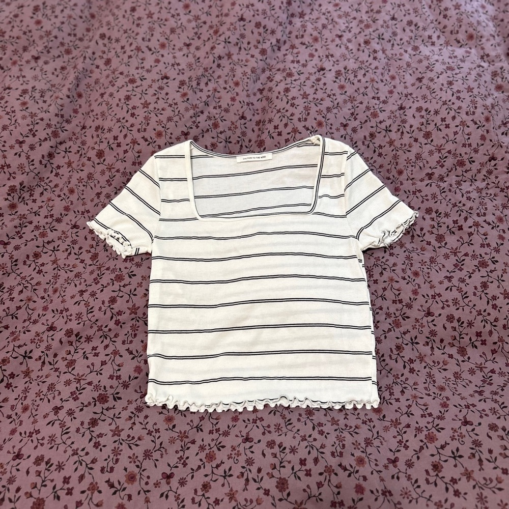 White and Black Striped Top
